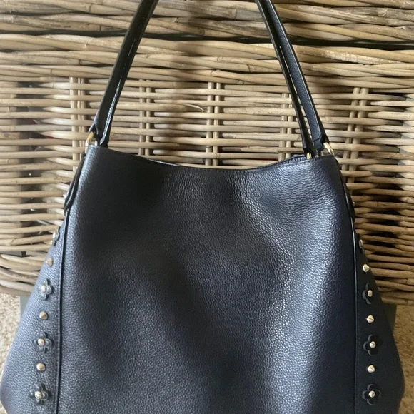 Coach Edie Floral Rivets Navy Shoulder Bag - Picture 2 of 6